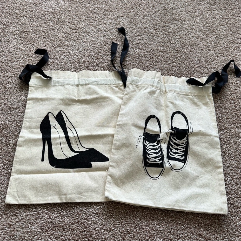 Canvas Shoe Print Drawstring Bags